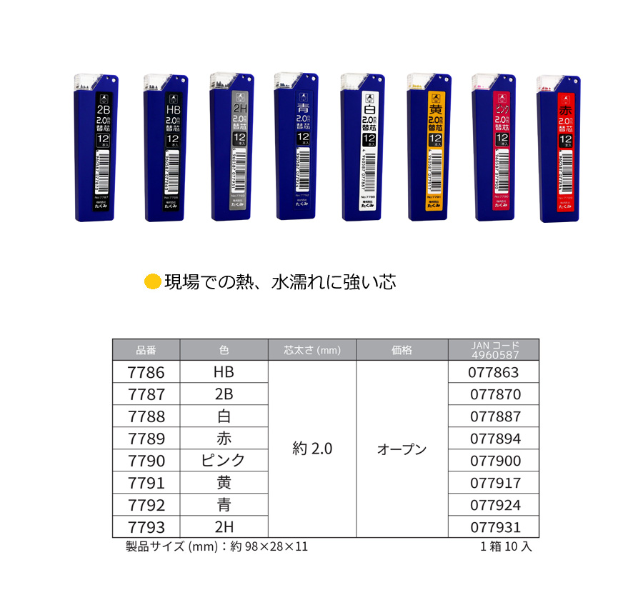 最新デザインの 直送 4960587077870 たくみ ノック式鉛筆替芯2．0 2B NO．7787 ノック式鉛筆替え芯 TAKUMI 大工道具  作業工具 4306 398-1878 146118
